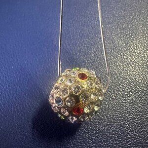 925 Silver Chain & Silver Tone Rhinestone Charm - Fidget Bauble for Neck